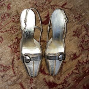 Ferragamo 2 inch gold heels